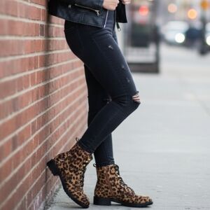 MATERIAL GIRL Leopard Print Combat Boots NIB